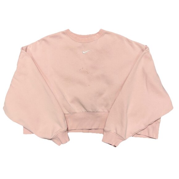 Nike Center Check Sweatshirt Womens Large Relaxed Crop Style Baby Pink - Picture 2 of 10